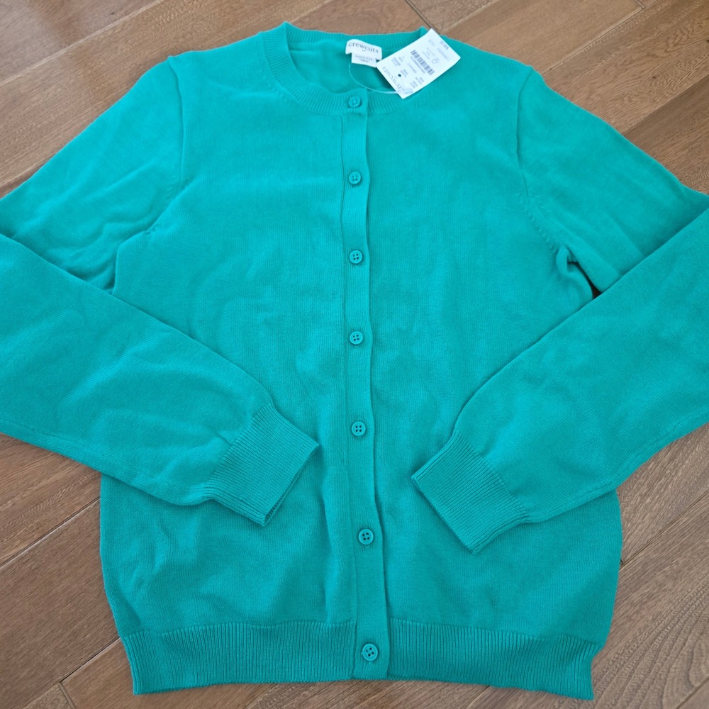 Crewcuts J Crew Girls Green Cotton Cardigan Sweater Size L 10-11 NWT Preppy